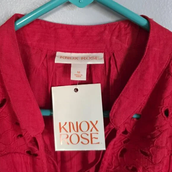 NWT Knox Rose Red Short Sleeve Blouse with front tassel tie - Picture 4 of 4